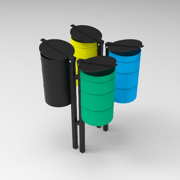 Kosz do segregacji odpadów Koniczyna 4x30l kosz do segregacji odpadow koniczyna render