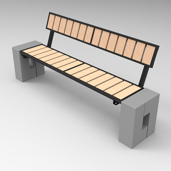 Ławka parkowa Roma WPC z oparciem parkowa Lawka betonowa Roma WPC render