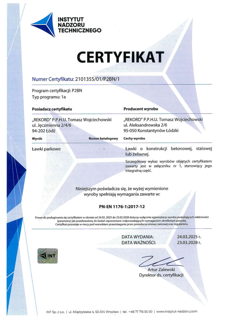 Certyfikat ŁAWKI REKORD